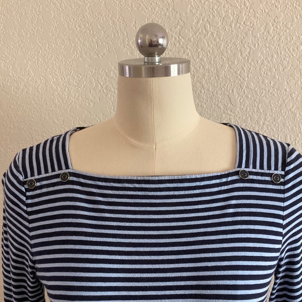 Talbots Blue Striped 3/4 Sleeve Top